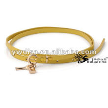 Narrow Yellow Plain Leather Belt With Key Pendant Hang The Buckle